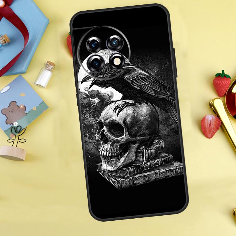 Skull Crow Flower Case For OnePlus 15 13 12 11 9 10 Pro 13T 13R 12R 10T 8T Nord 5 CE 3 4 2 Lite N20 N30 Cover