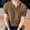 Men's Waffle V-Neck T-Shirt Solid Color Casual Tee Shirt Summer Short-Sleeved Pullover Top for Daily Outings Home Gym Street Wear