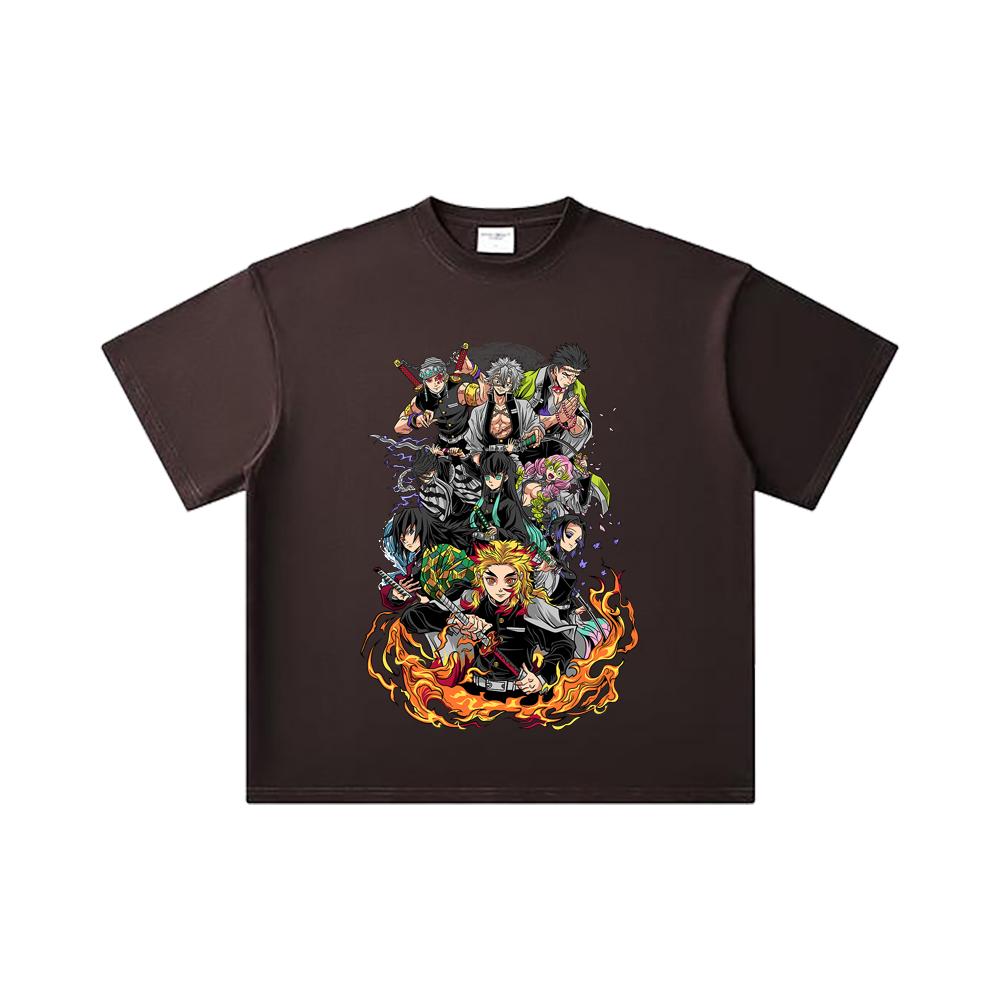 260 GSM Double Yarn 32 Count 100% Cotton Demon Slayer V61 Hashiras Print Unisex Heavy Cotton T Shirt