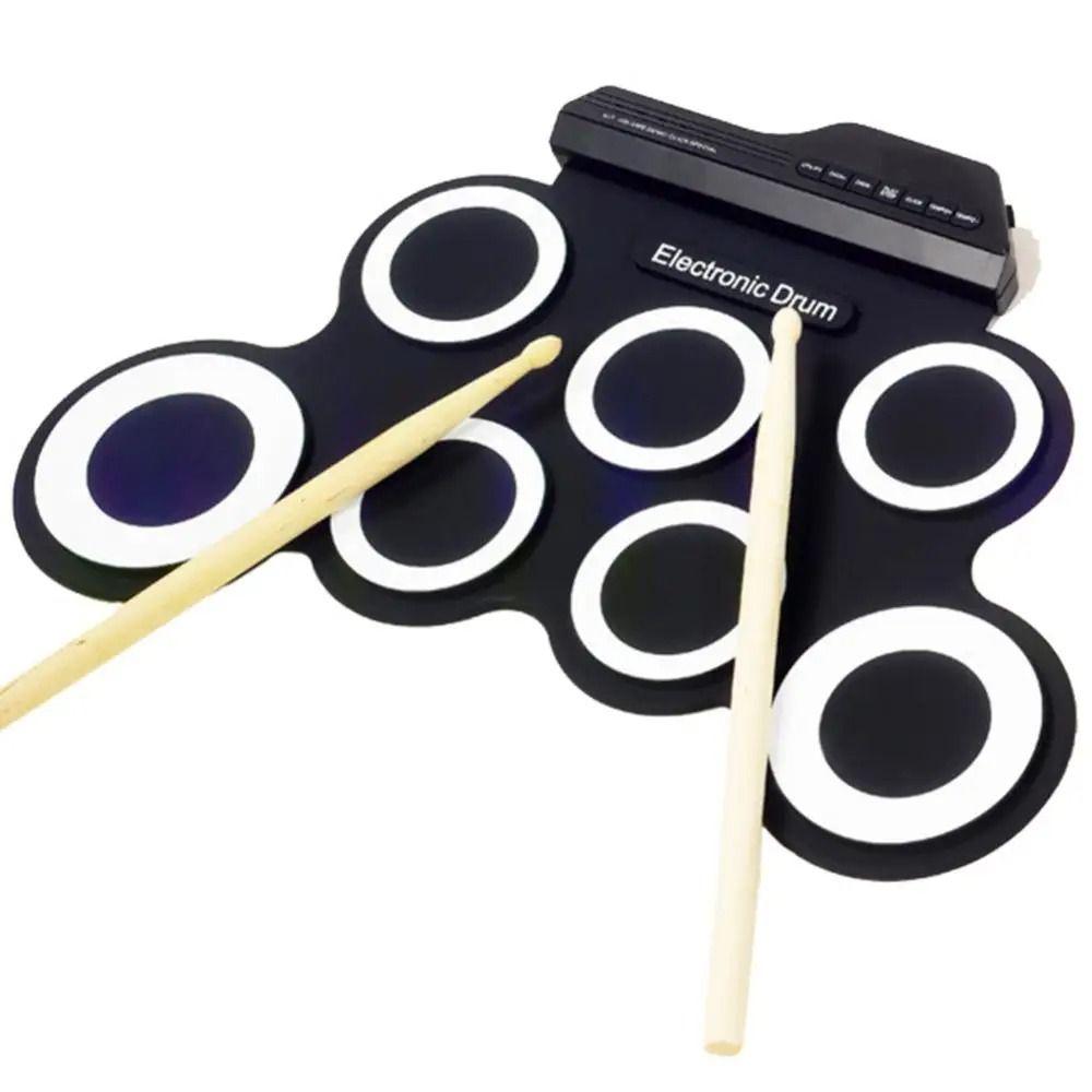 1 Box USB Portable Electronic Drum with Sustain Pedal Folding Music Drums for Beginner Children