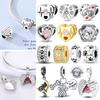 Original 925 Sterling Silver Charms Heart-shaped Paw Print Cat Kitten Pet Charm Bead Fit Bracelets Necklace Pendant DIY Jewelry