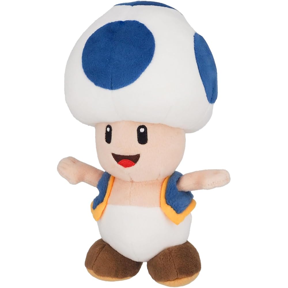 Sanei Boeki Super Mario All Star Collection Blue Toad Plush Toy 11x10x20cm