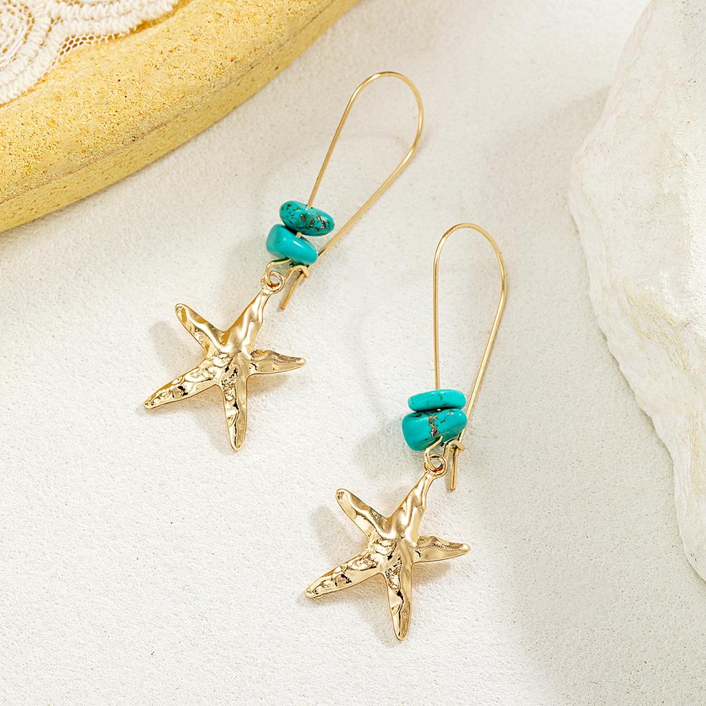 Holiday beach wind turquoise alloy starfish pendant women's earrings suitable for holiday parties, versatile for daily use