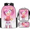 Mochila Sonic 2 para Meninas Fofa Desenho Animado Anime Mochila Escolar Leve Impermeável Lancheira Estojo de Lápis Conjunto
