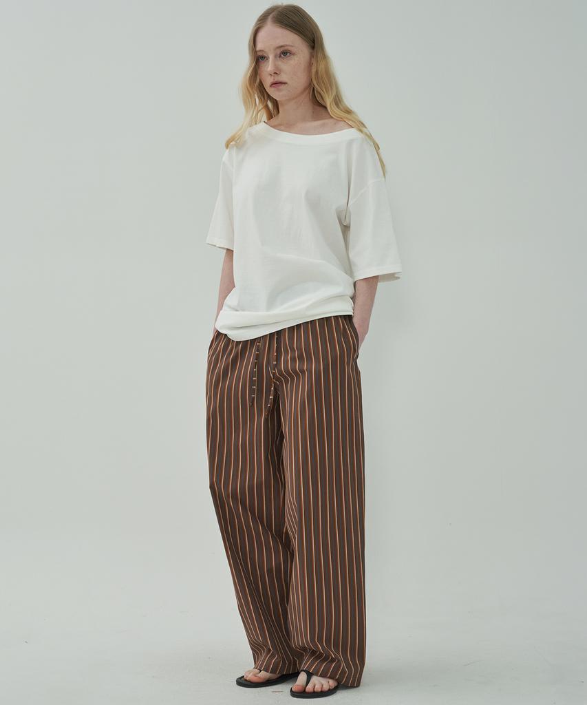 MOTT Relaxed Band Loose Pants - Stripe Brown