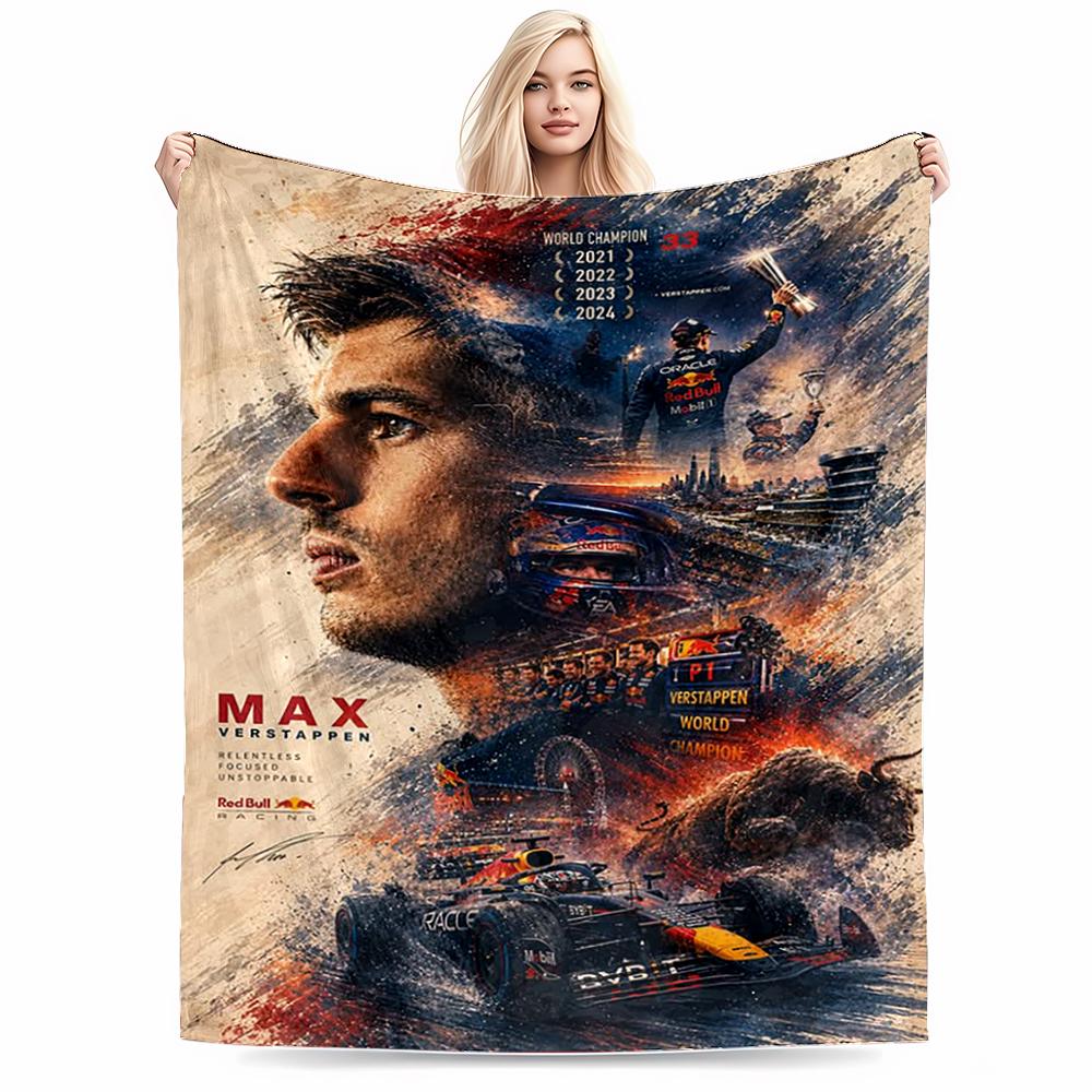 F1 Verstappen Four-Time Champion Memorial Poster Printed Keep warm Carpet, Suitable for Living Room and Bedroom Sofa Use
