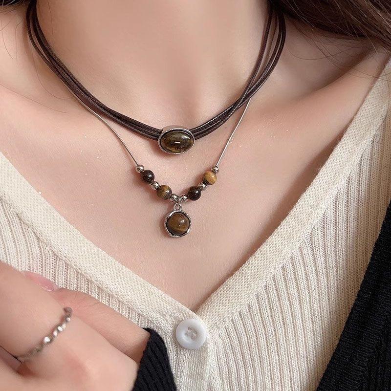 Tiger-eye Stone Necklace - Luxurious, Niche, Fashionable Design, Versatile, Collar Chain, Neck Chain