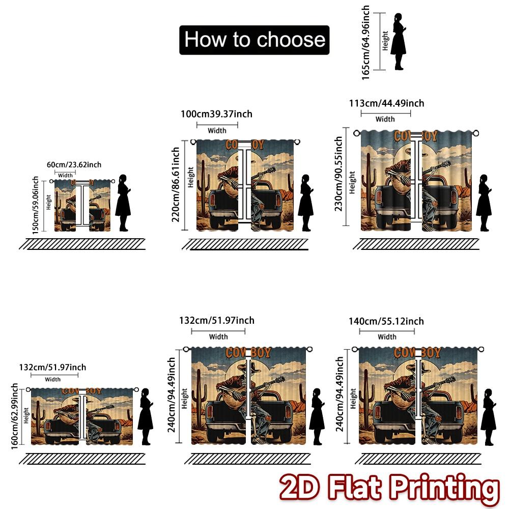 2D FLAT PRINTING 2pcs Curtains (Without Rod) Halloween Skeleton Popular Fashionable Curtains Durable Polyester Curtains Easter
