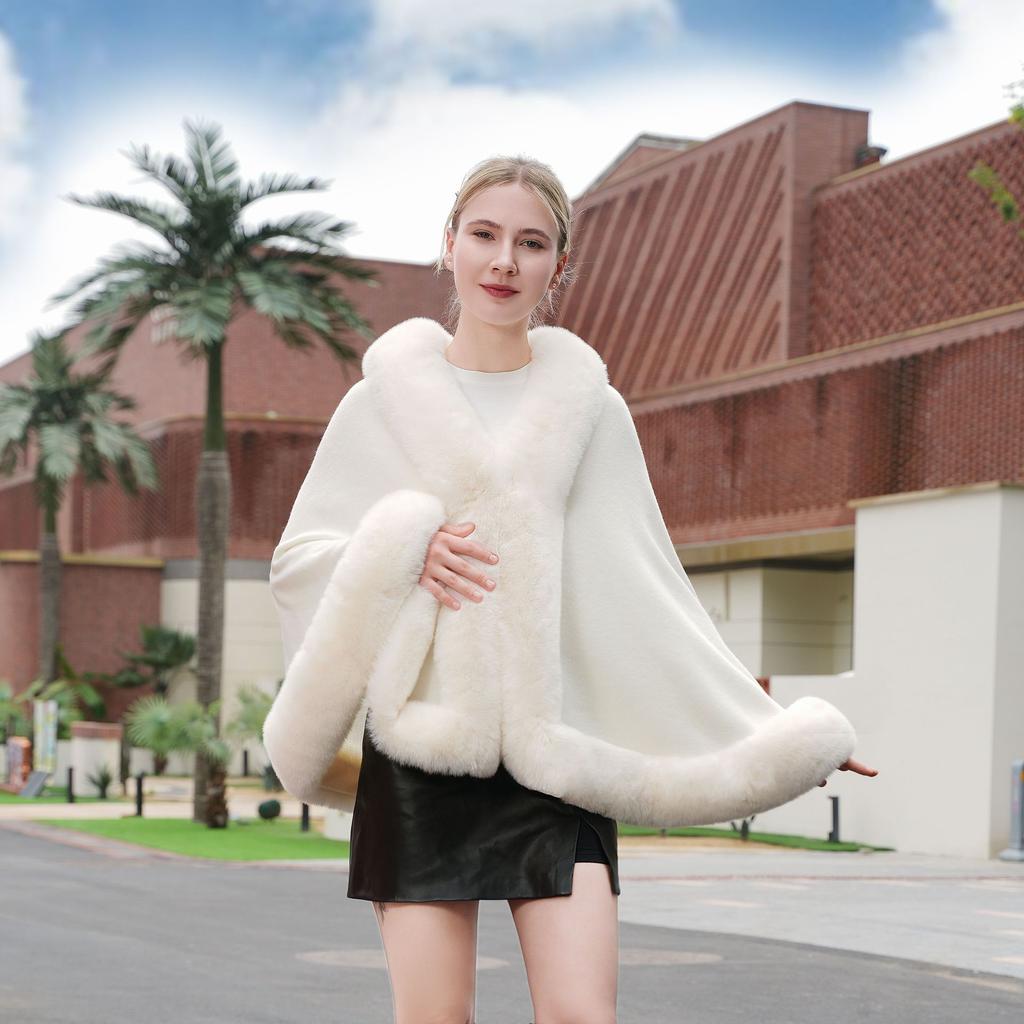 Autumn and Winter New Thick Knitted Cloak Cheongsam Solid Color Versatile Wool Shawl Warm Evening Dress Outer Cloak