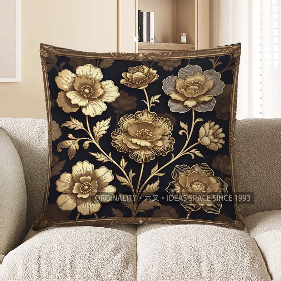 2D Gilt Floral Pattern Throw Pillow Covers Pattern Cushion Cover Suitable For Sofa Bedroom Car Pillow Cover 40x40cm