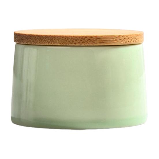 Ceramic Tea Canister with Bamboo Lid Airtight Tea Herb Storage Jar 20g Capacity Spice Box Case Organizer for Coffee Beans Cosmetics