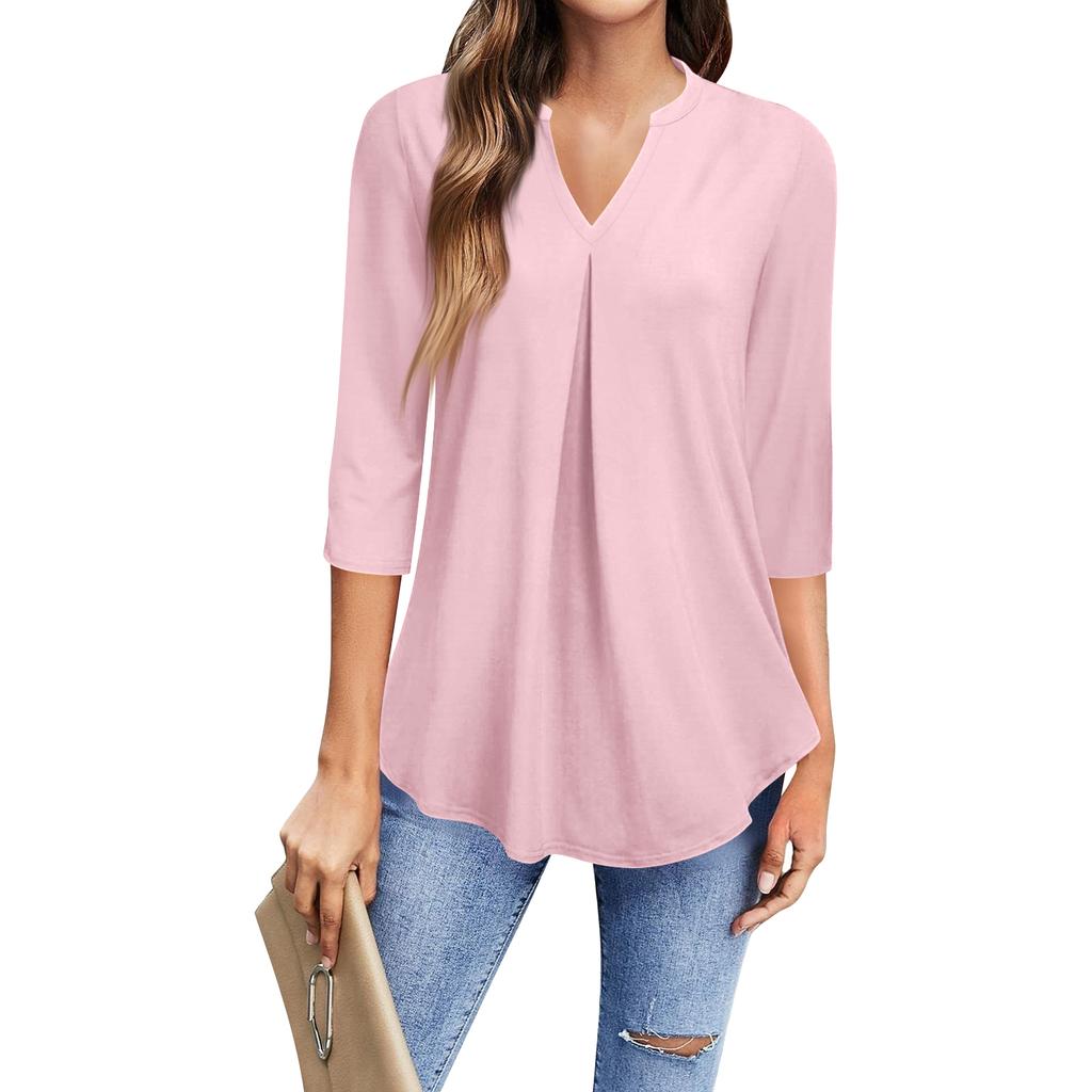 Damenmode Lässiges 3/4-Ärmel-T-Shirt V-Ausschnitt Top