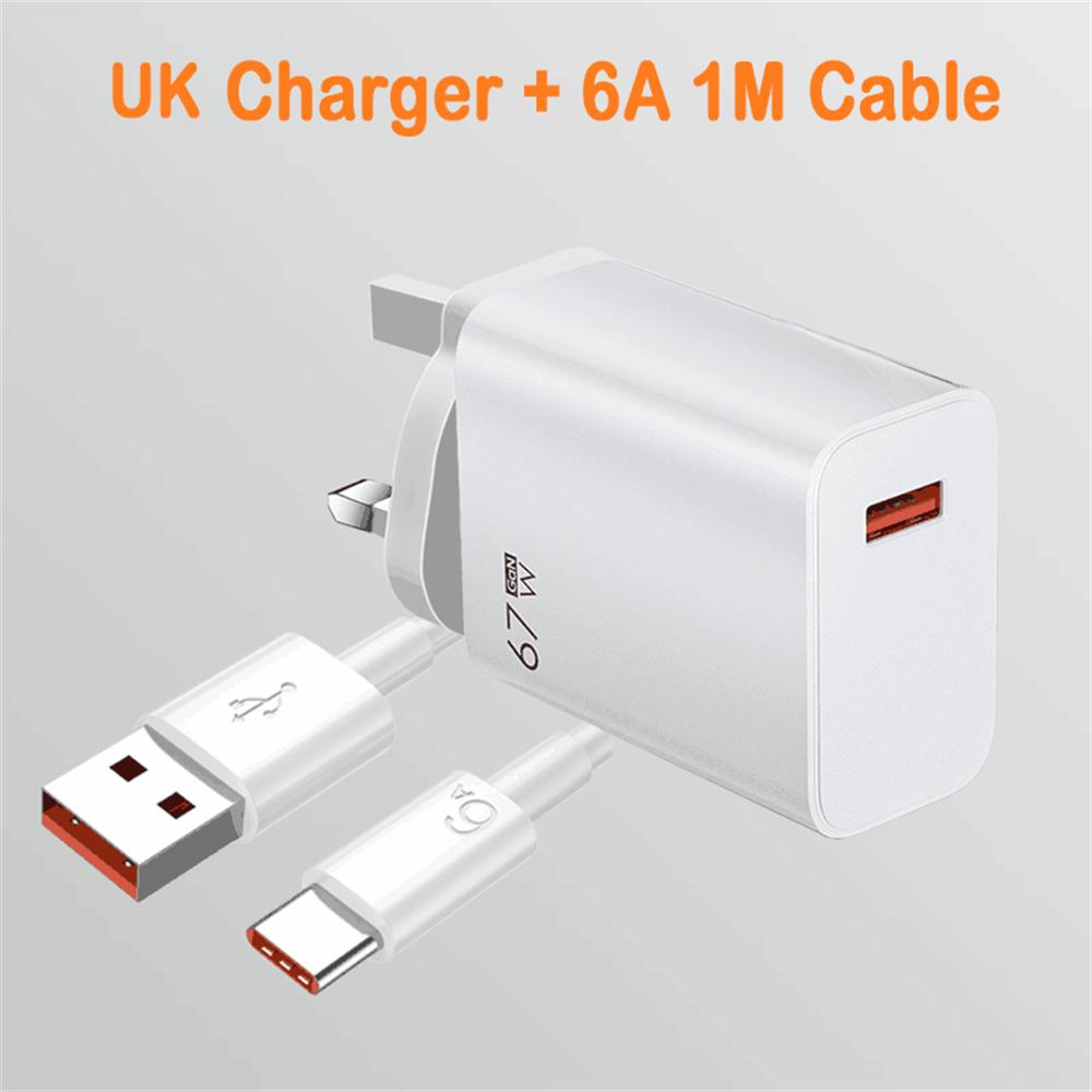 USB-Ladegerät 67W GaN Schnellladung EU/US Stecker Wandladegerät 6A Typ C Kabel Für iPhone Samsung Xiaomi Schnelllade-Handyladegerät