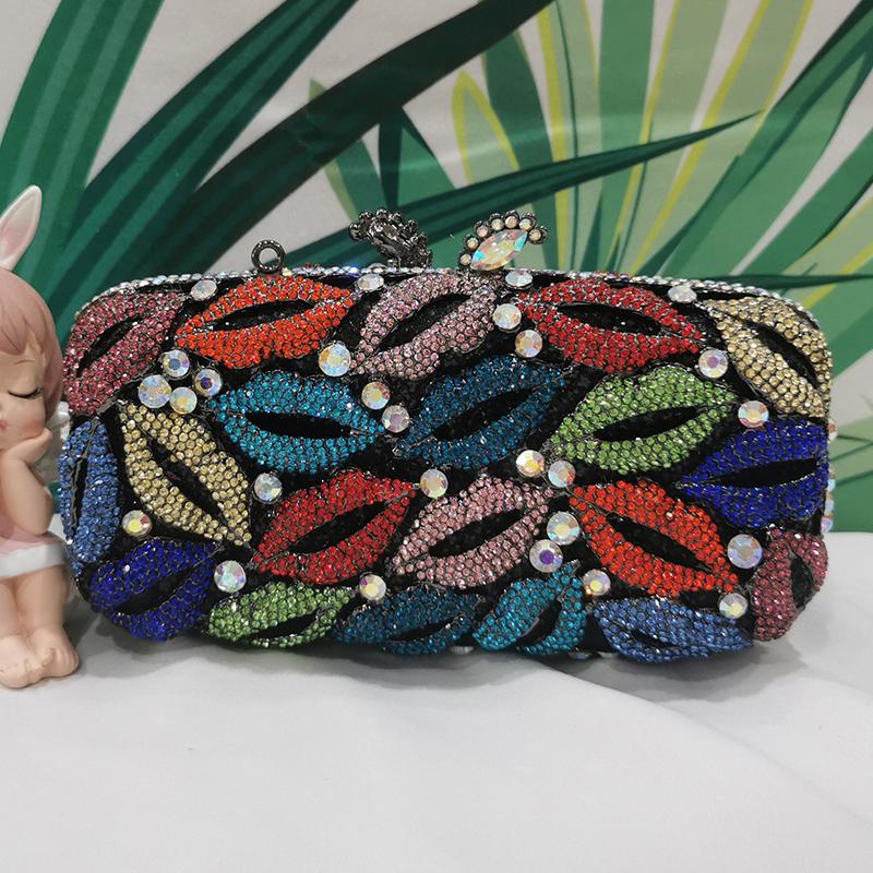 Mouth Pattern Crystal Evening Clutch Bag WHTUOHENG Blue/Green/Pink Women Diamond Wedding Purses Minaudiere Rhinestone Handbags
