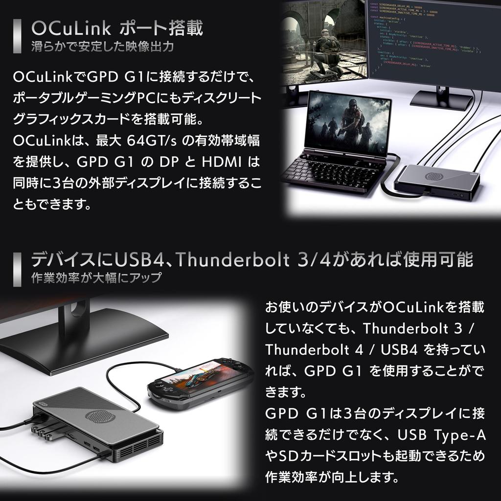 GPD G1 Original Equipped with Silent Hub Screens Simultaneously Small 240W Power 65W Power Supply [Tenku Package] mode/Portable