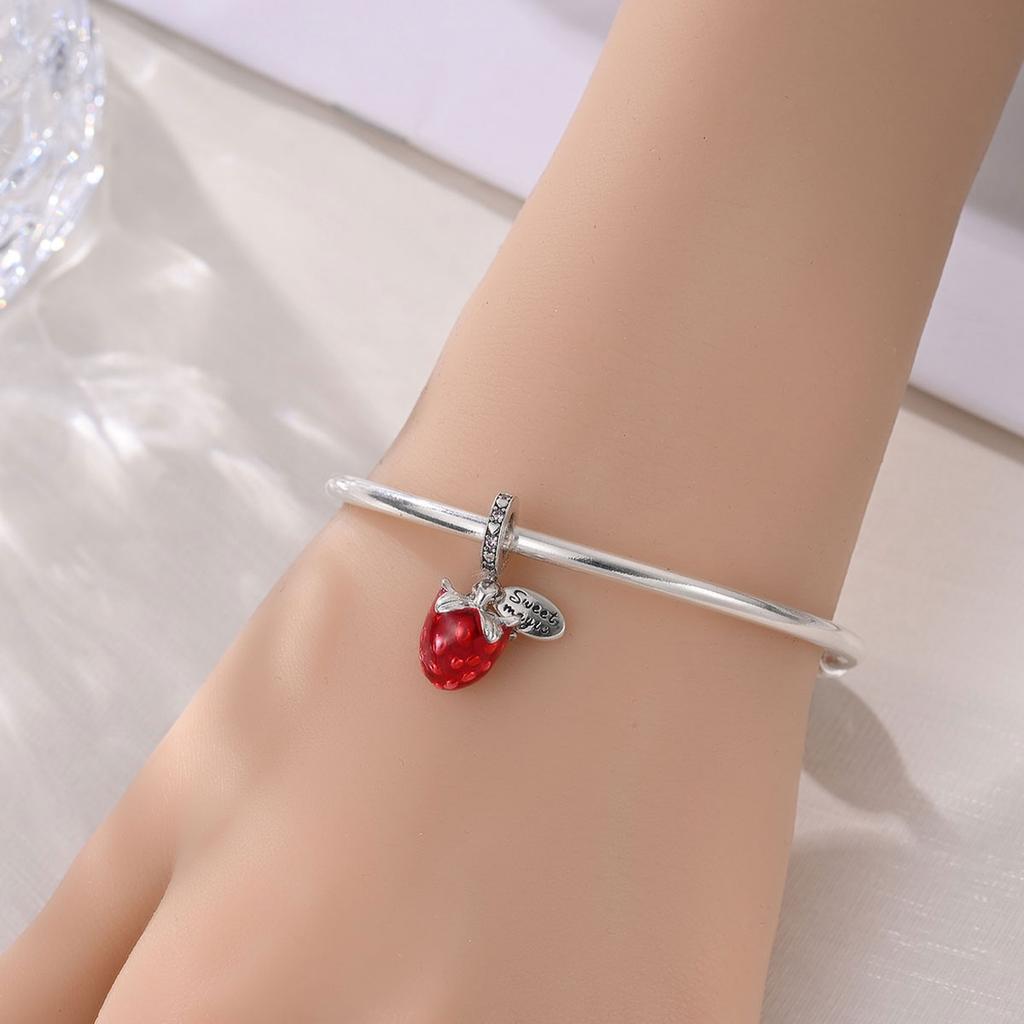 Red Fruit Charms Copper Pendants Shaped Strawberry Cherry Apple For Original Bracelets Birthday Jewelry Diy Gift