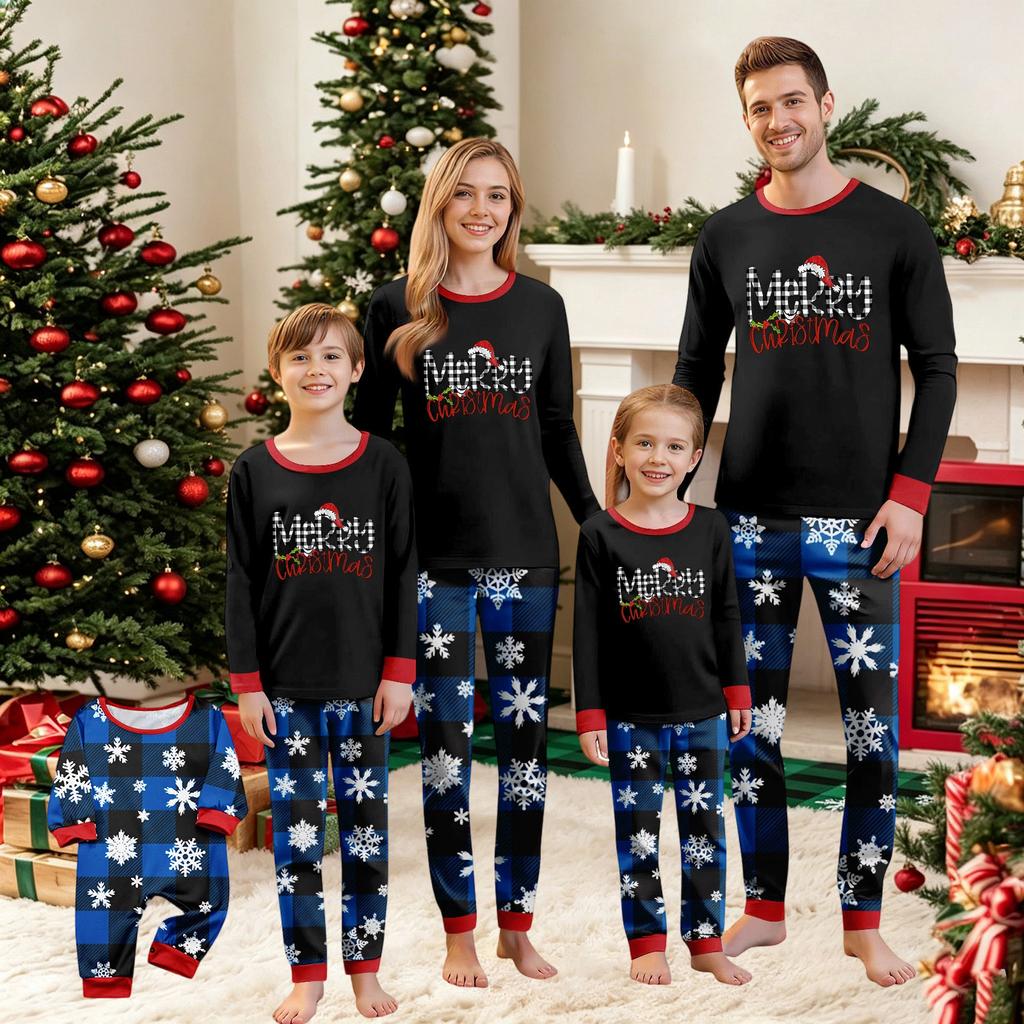 Christmas Print Crewneck Top and Plaid Pants Set, 2 Piece Holiday Outfit