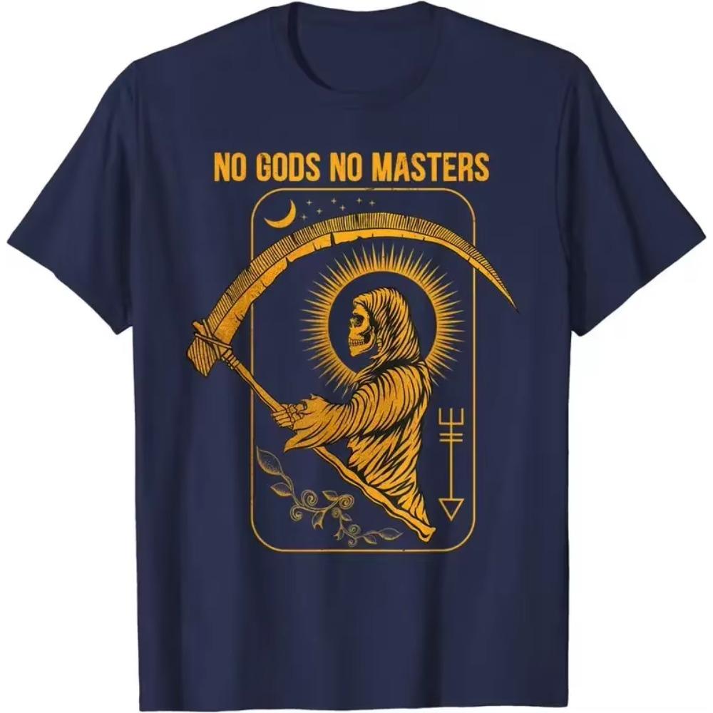 No Gods No Masters Satanic Evil Baphomet Tarot Death Satan T-Shirt