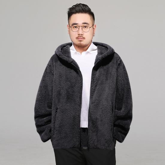Men Winter Coat Plush Zipper Hooded Solid Color Soft Cold-proof Thicken Plus Size Autumn Coat for Outdoor