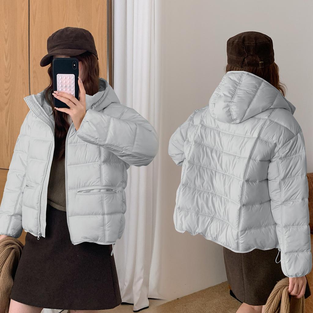 Winter new women's fashion temperament cold and warm puff down cotton clothes casual solid color hooded cotton clothes