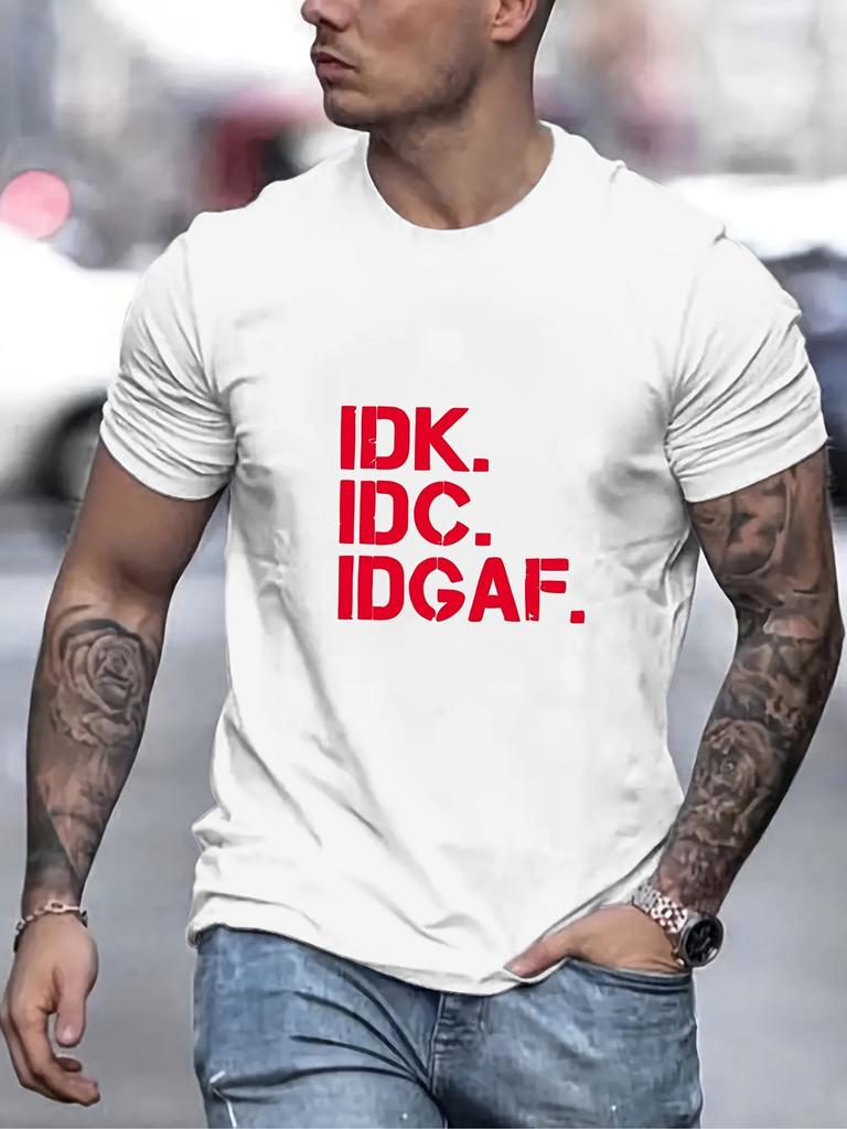 Unisex T-shirt Idk Idc Print Men's Round Neck Short Sleeve Tee Fashion Regular Fit T-Shirt Top For Spring Summer Ho
