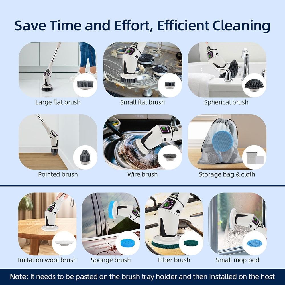 10-IN-1Multifunctional Cleaning Brush Electric Spin Scrubber Rotating Floor Windows Brush Cleaner For Bathroom Kitchen Toilet
