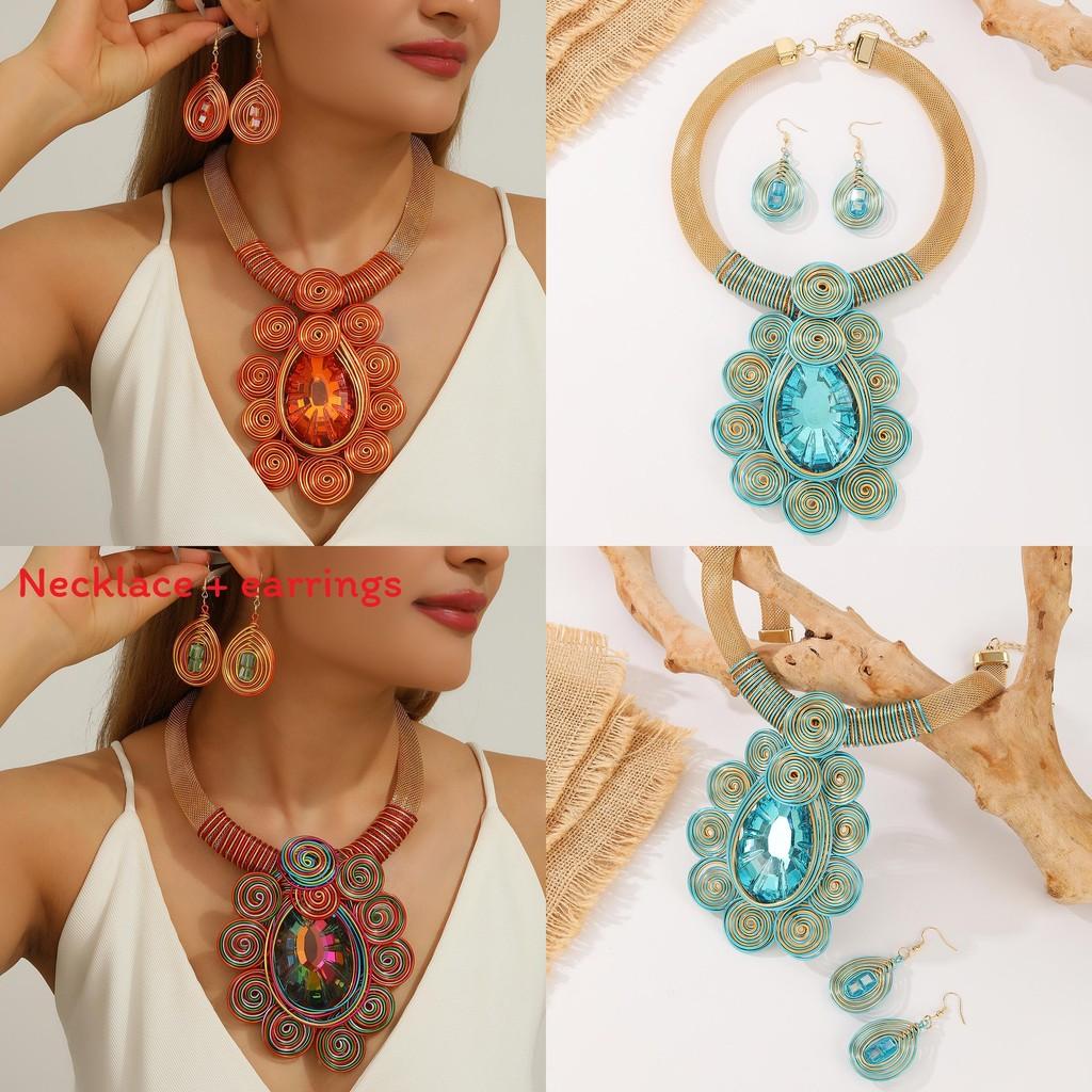 Personalized Jewelry Set With Mixed Material Crystal Drop Earrings And Statement Necklace For Teens