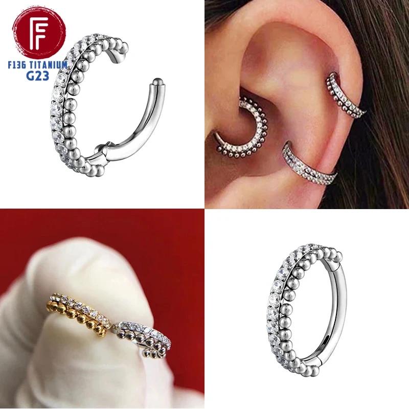 G23 Titanium Daith Cartilage Earrings 16G Helix Nose Septum Piercing Conch Hinged Clicker Body Jewelry Ear Ring Zircon