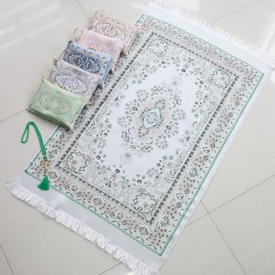Portable Foldable Prayer Rug Non-slip Soft Islamic Prayer Mat with Prayer Beads and Storage Bag Washable Worship Blanket