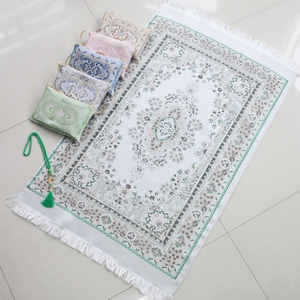New Foldable Prayer Rug Washable Soft Worship Blanket with Prayer Beads and Storage Bag Non-slip Ramadan Carpet