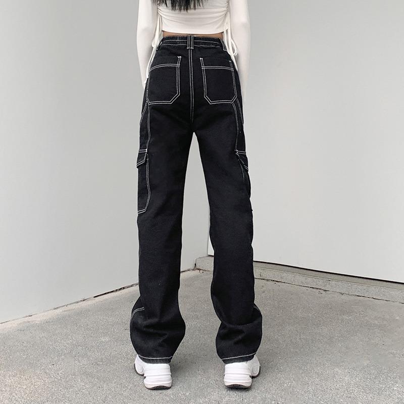 High Waist Slimming Overline Design Sense Handsome Jeans Women's Loose Street Casual Wide Leg Overalls