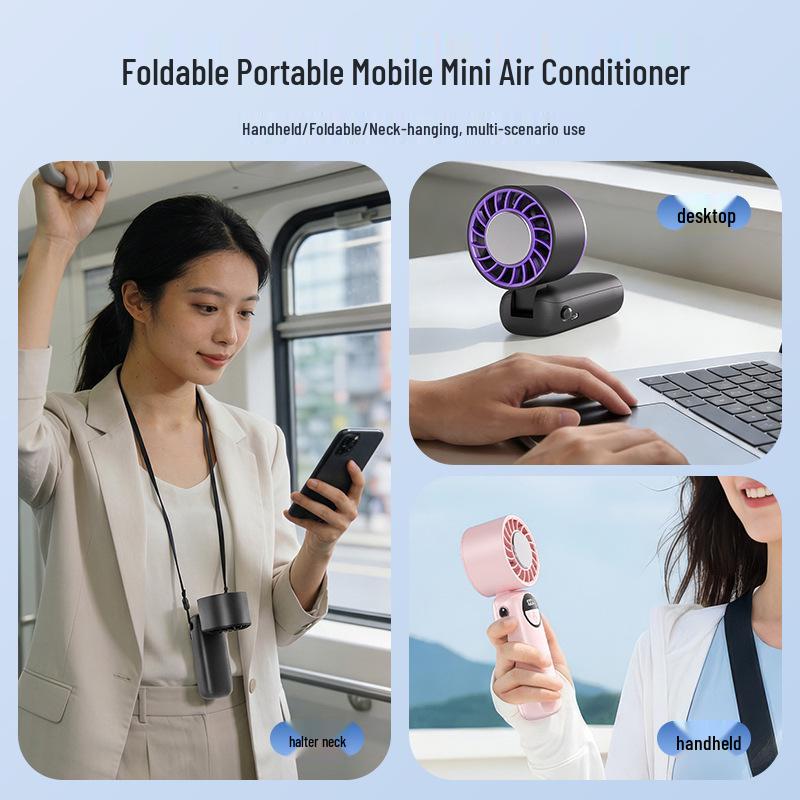 High-Speed Semiconductor Refrigeration Handheld Fan with Foldable Neck Strap and Ice Pack