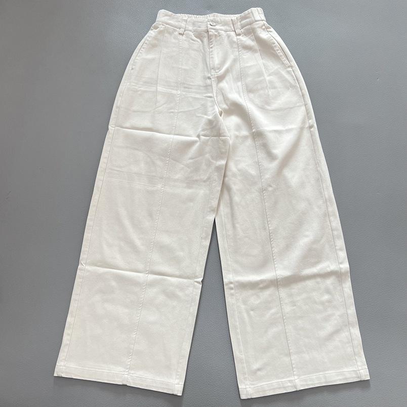 Women's Grey Retro Patchwork Wide-Leg Cotton Pants - Casual, Loose Fit