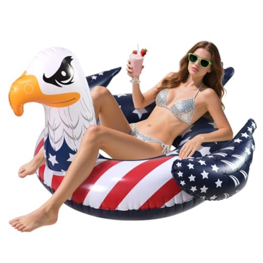 

Inflatable Eagle Pool Floats 4th of July Large Floaties Swimming Tube Rings American Flag Design Floating Raft Funny Lake Beach United States