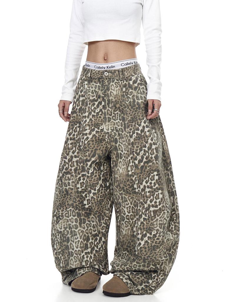 Women's Leopard Print Retro Wide-Leg Jeans 2025