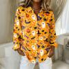 Women's Long Sleeve Button Down Shirt Casual Regular Fit Collared Top with Halloween Pumpkin Print Pattern for Seasonal Wear