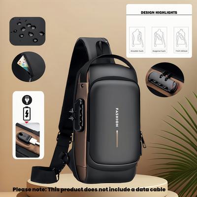 Men's Anti-theft Combination Lock Chest Bag - with USB Charging Port and Combination Lock Stylish Motorcycle and Casual Sports Crossbody Bag Chest Bag