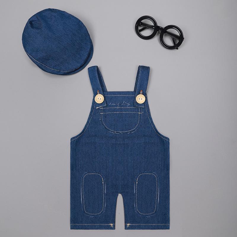 Newborn Denim Overalls & Hat Set for Baby Photo Shoots