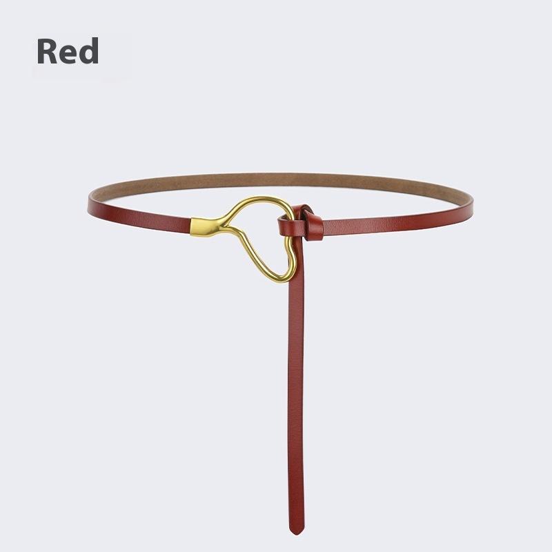 Curea de piele pentru femei cu decorațiune înnodată cu cămașă de rochie, simplă și versatilă, piele de vacă pură, curea subțire