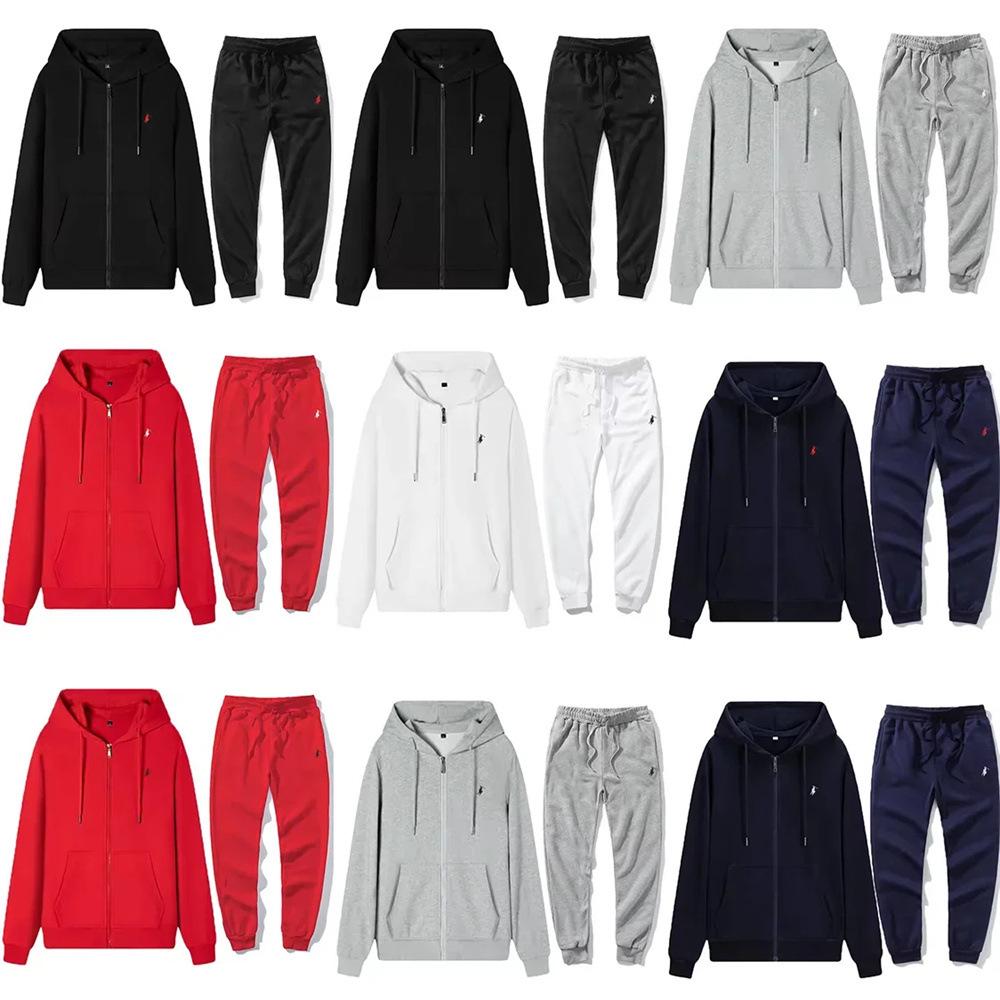 Unisex Polo Embroidered Velvet Hoodie & Pants Set - Trendy Spring/Autumn Style