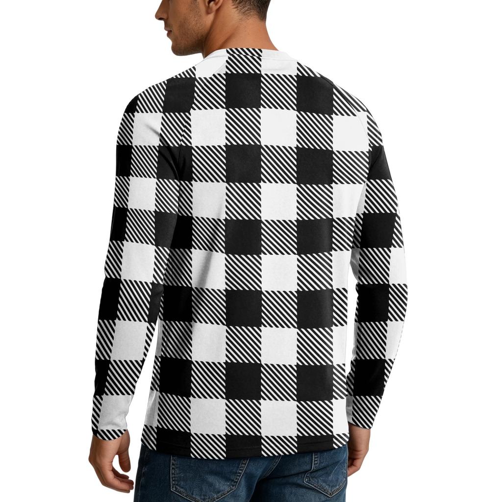 Men Long Sleeve UPF 50 Plus Sun Protection Shirt Outdoor Sports Fishing Casual Top Lightweight Breathable Quick Dry Crewneck Plaid Design