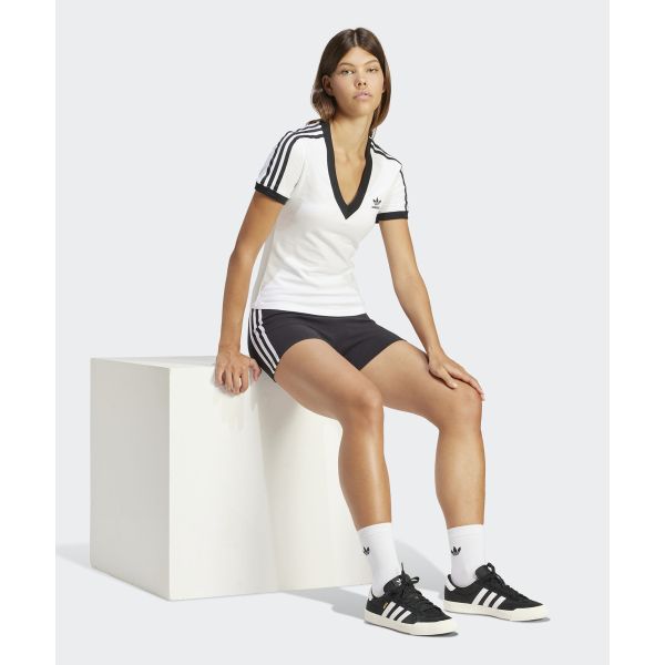 adidas Originals 3-Stripes V-Neck Slim Short Sleeve T-Shirt Women Tops White IR8114