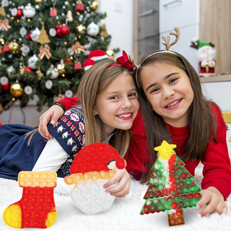 Christmas Pop Fidget Reliver Stress Toys Christmas Decoration Xmas Tree Santa Claus Bubble Sensory Toy Kids New Year Party Gift