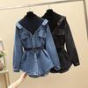 Women's Denim Jacket Spring Autumn Fake Two Pieces Appear Thin Ladies Temperament Long Sleeve Female Cowboy Coat