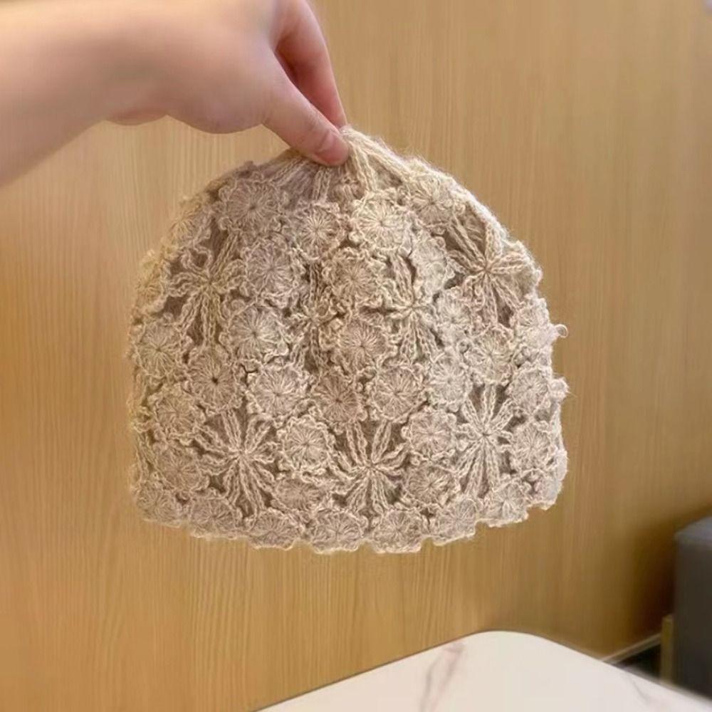 Handwoven Crochet Pullover Hat Retro Basin Hat Sweet Knitted Beanie Cap Women
