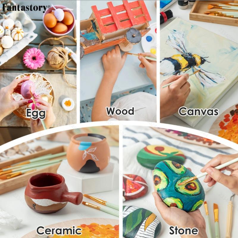 Fantastory 28 Classic Colors Acrylic Paint Set, Professional Craft Paint With 12 Brushes, Suitable for Wood/ Stons/ Model/ Rock