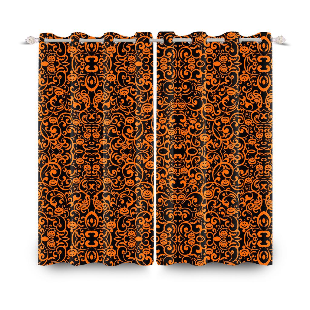 2pcs/set Horror Halloween Window Curtain Bat Spider Pumpkin Ghost Haunted House Home Decor Blackout Polyester Fabric Curtains