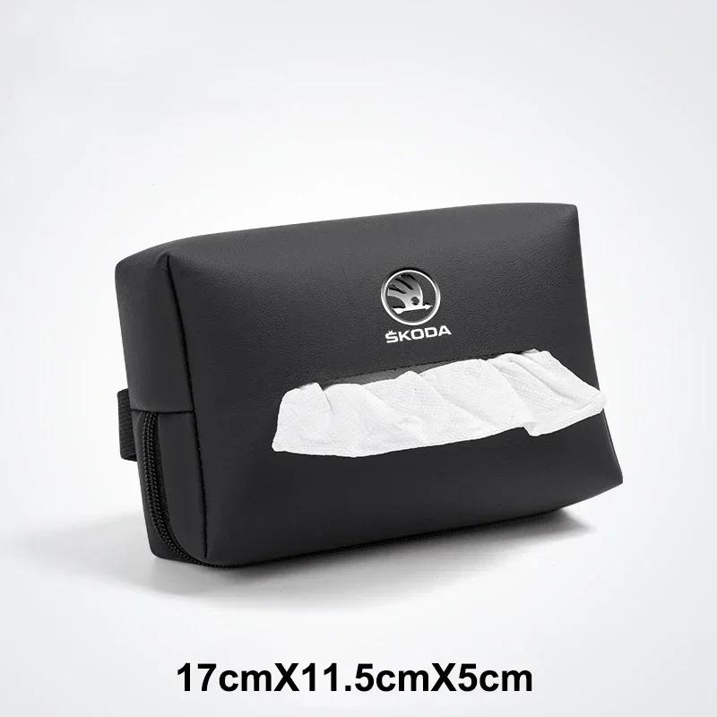 Leather Car Seat Back Tissue Box Storge Bag for Skoda Fabia 1 2 Octavia A7 RS Superb Rapid Yeti Karoq Vision Roomster Interior