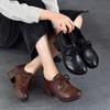 Johnature Pumps Genuine Leather Soft Soled Middle Heel Shoes Retro Versatile Lace Up Thick Heel Women's Shoes
