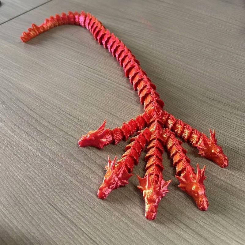 45Cm 3D Printed 5 Headed Dragon Toy Flexible Joints Movable Simulation Dragon Figurine Model Home Decoration Ornament Kids Gifts